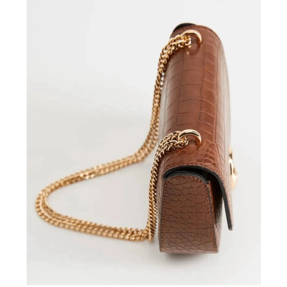 Mango MNG Brown Croc Textured Shoulder Bag Small